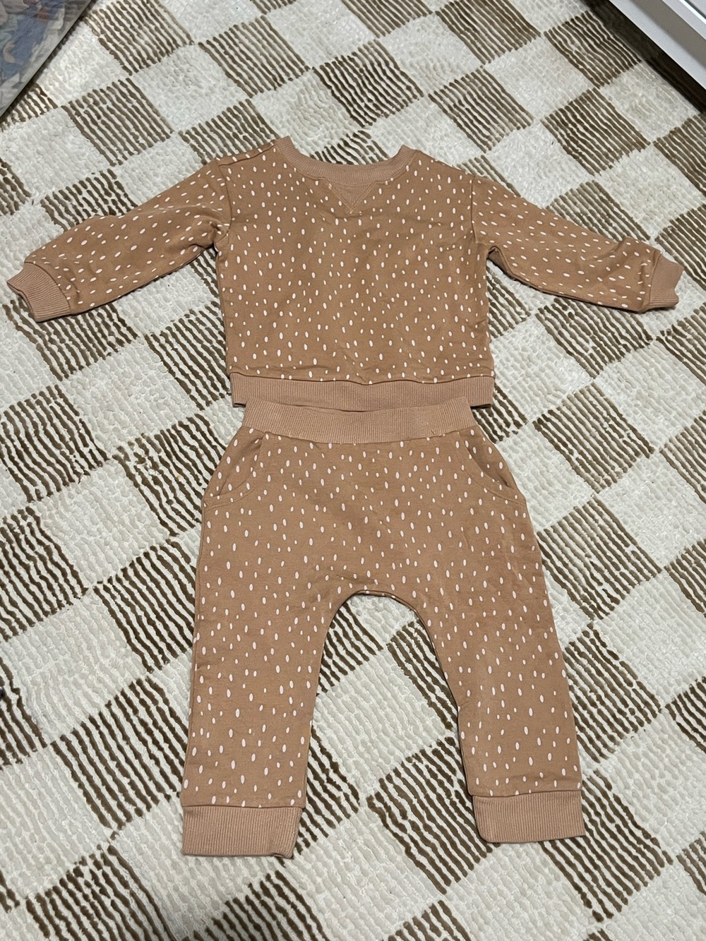 cloud island Toddler Two-Piece Set in Tan with White Dot Print